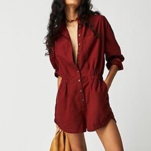 Free People Burgundy Button-Up Romper.. Delivered on 7/12/2025 REPOSH same day.